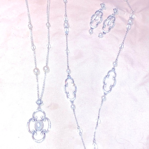 3 BRIGHTON BELLISSIMA pieces 2 pearl Swarovski necklaces & earrings HARD 2 FIND - Picture 1 of 16